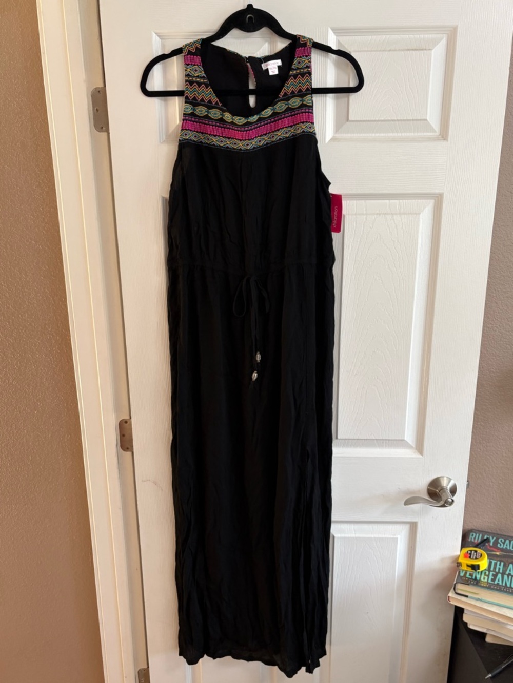 Xhilaration NWT maxi dress belted sleeveless black embroidered boho beach XXL